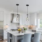 Raindrop Pendant Lights Kitchen Island Teardrop PlatingBlack Hanging Light Fixtures Clear Solid Glass Pendant Light Modern Chandeliers for Dining Room Porch Corridor Living Room(Black 2-Pack)