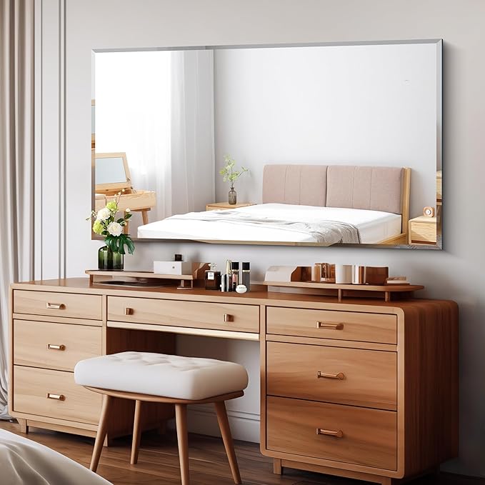 Large Beveled Mirror, 30x55 Frameless Beveled Bathroom Mirrors for Over Sink, Upgraded Shatterproof Beveled Frameless Vanity Mirror for Bathroom,Bedroom,Living Room and Entryway