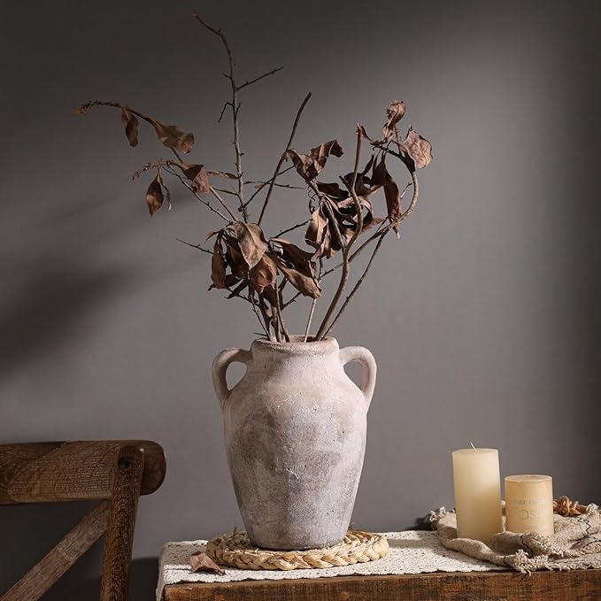 Rustic Farmhouse Decor - 8.46" Brown Ceramic Rustic vase with Dual Handles, Perfect for Home Decor, Vintage,Flower or Decorative vase