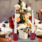 Double Sided Vintage Ribbed Taper Glass Candle Holders,Tea Candle Holder for Table Centerpieces, Wedding Decorations and Dinner Parties (Red, 6 PCS)