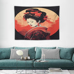 Japanese Woman Geisha Tapestry Asian Cherry Blossom Red Sun Traditional Kimono Folk Tapestries Home Decor for Living Room Bedroom Apartment Farmhouse Dorm 40"x30"