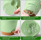 Uneed Indoor Self Watering Planters with Drainage Holes and Saucers, 7/6.5/6/5.5/5 Inch-5 Pots,for Indoor Plants, Herbs, Succulents-Green