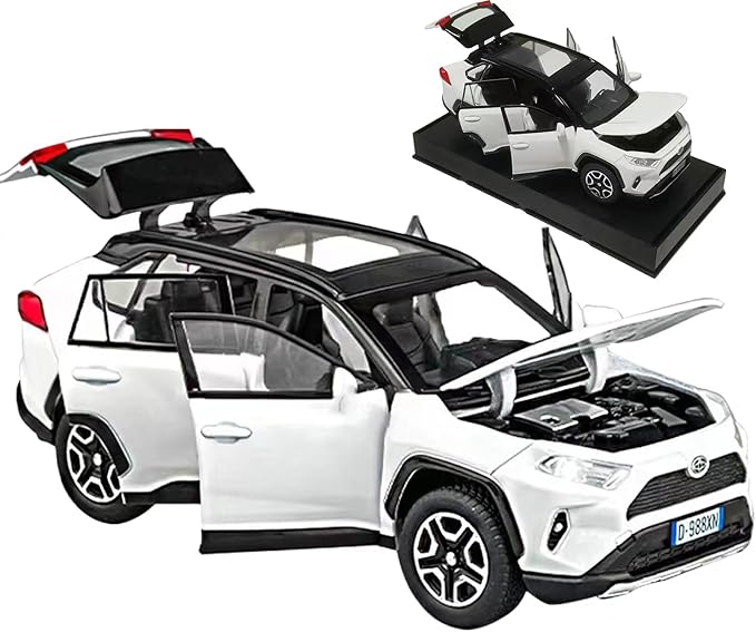 Model Car Compatible 1/32 RAV4 Toy Car Alloy Diecast Collectible Model with Light and Sound Toy Vehicle for Boys Kids Toddler Gift White Car