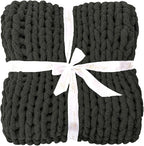 Bigacogo Chunky Knit Throw Blanket for Couch, 80x90 inches, 100% Hand Knitted with Thick Jumbo Chenille Yarn, Cozy Soft Large Rope Knot Cable Crochet Blankets for Sofa Bed Living Room, Dark Grey