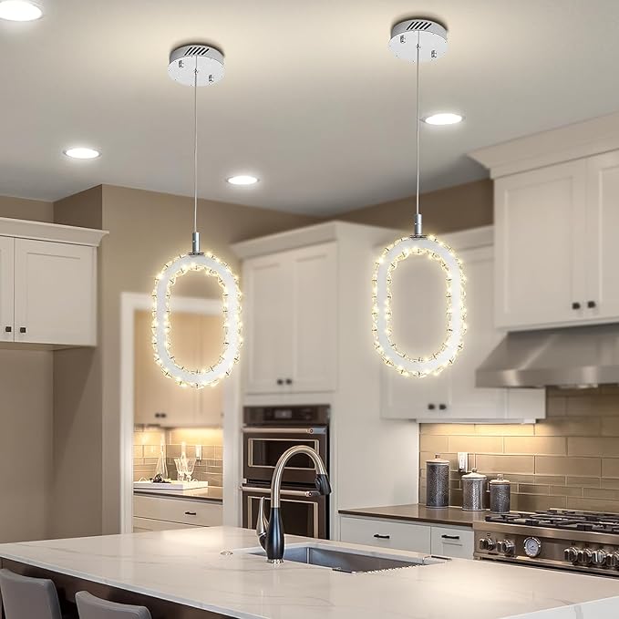 Chrome 1 Ring Pendant Lights Kitchen Island Single Head Crystal Chandeliers Foyer Entrance Modern LED Dimmable Chandeliers