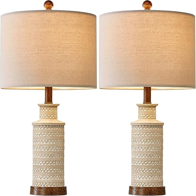 BOBOMOMO 24'' Farmhouse Table Lamp Set of 2 for Bedroom Living Room Vintage Rustic Traditional Nightstand Bedside Lamps