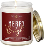 Christmas Candles Scented – ‘Merry & Bright’ Soy Christmas Candle, w/Cranberries, Cinnamon & Orange - Infused with Essential Oils I Holiday Candles I 9oz, 50Hr, Made in USA