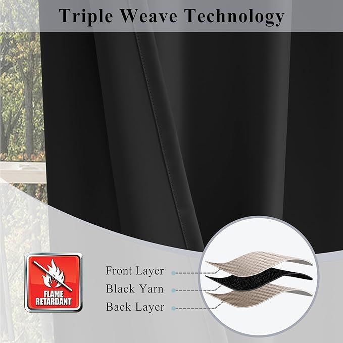 Fcosie Fire Retardant Room Darkening Curtains, W72 by L84 Inches/Black Flame Resistant Blackout Curtain for Kids Room Door Window/Antique Bronze Grommet Top Privacy Drapes Backdrops, 2 PCS