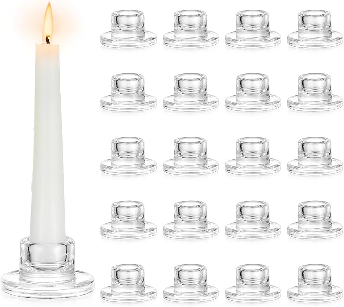 Hewory Glass Taper Candle Holders: 20 PCS Candlestick Holders Clear Short Tapered Candle Holder Set - Candle Stick Holder Decor for Table Centerpiece Wedding Party Advent Christmas Home Decorations