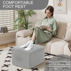 MeMoreCool Square Stuffed Pouf Ottoman Foot Rest, Floor Pouf Foot Stool with Foam Chunk Filling, Soft Stuffed Ottoman Footrest for Living Room, Light Grey
