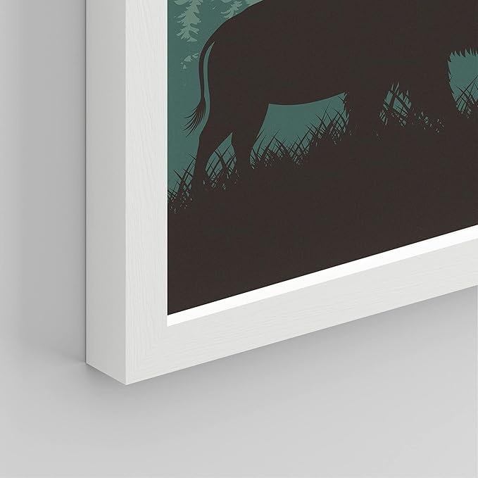 SIGNWIN Framed Country Farmhouse Vibrant Bison Wall Art, Set of 4 Silhouette Animals Wall Decor Prints, Wilderness Nature Wall Décor for Living Room, Bedroom - 8"x10" White