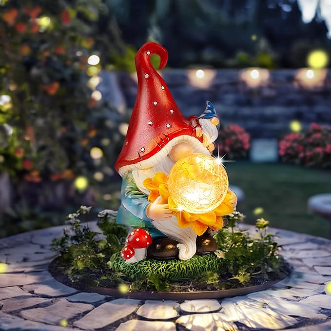 Solar Gnomes Garden Decor Outdoor Statues, Gnomes Gardening Gifts for Women Mom, Gnomes Decorations for Yard with Sunflower Decor Solar Lights for Outside, Patio, Lawn, Porch Decor