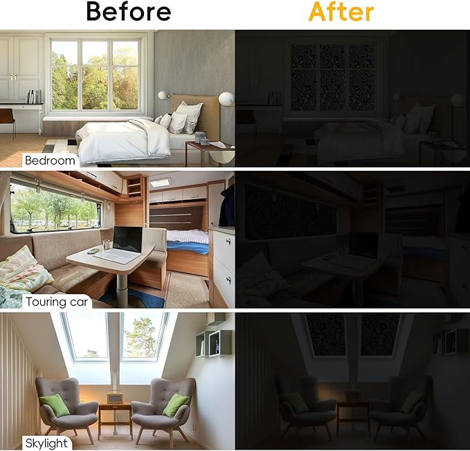 Total Blackout Window Privacy Film Decorative Static Cling with Tools, Room Darkening Window Tint for Home, Black Out Window Cover Replacement Window Curtains Window Blinds,29.5"" by 157.4""