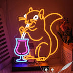 Squirrel Cocktail Neon Sign for Wall Decor, Orange Squirrel Neon Light, USB Powered Animal Cocktail Bar Led Light Up Sign for Bar, Bedroom, Man Cave, Business, Game Room