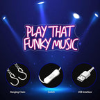 Neon Sign, Play That Funky Music Neon Signs for Wall Decor Neon Pink LED Signs Room Neon Light Up Signs Home Decor for Business Bedroom Club Party Bars Shop USB Operated