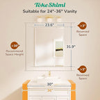 TokeShimi 24x32 Beveled Bathroom Mirror Frameless, Tempered Rectangle Bathroom Vanity Mirror Beveled with 1" Beveled Edge, Shatterproof Farmhouse Wall Mirrored for Living Room, Entryway, Restroom