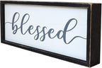 Rustic Blessed Freestanding Sign Home Decor for Living Room - Farmhouse Framed Blessed Wall Art Solid Wood Grey 12x5 Inches