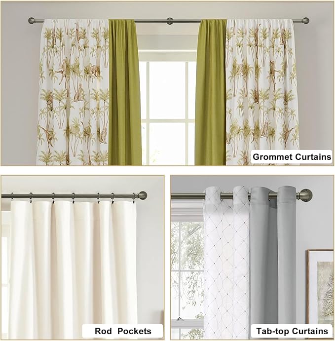 2PCS Industrial Curtain Rods for Windows 18 to 88 Inches Adjustable Length, 1 Inch Diameter, with Aluminium Finials (Antique Silver, 18” to 88”2PCS)