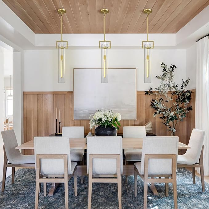 Modern Gold Pendant Light, 21'' Pendant Lights Kitchen Island Large, Adjustable Height Brass Pendant Light Glass Pendant Light Fixtures, for Dinning Room Farmhouse Bedroom Bathroom