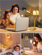 BOHON LED Desk Lamp with USB Charging Port, 3 Color Modes Fully Dimmable Reading Lamp, Auto Dimming Task Lamp, Flexible Gooseneck Table Light for Home Office Dorm Bedside, Bright Yellow