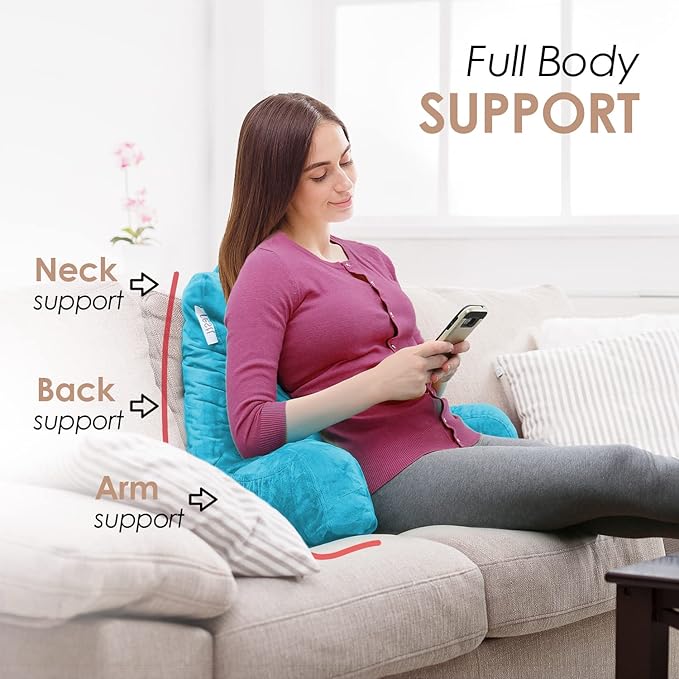 Nestl Reading Pillow Standard Bed Pillow, Back Pillow for Sitting in Bed Shredded Memory Foam Chair Pillow Reading & Bed Rest Pillows Bright Blue Back Pillow for Bed, Bed Chair Arm Pillow with Pockets