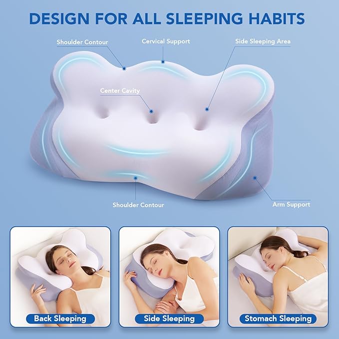 Cervical Pillow for Neck Pain Relief - Cooling Neck Pillow, Contour Memory Foam Pillows, Neck Support Pillow for Shoulder Pain Ergonomic Orthopedic Bed Sleeping Pillow for Side, Back & Stomach Sleeper