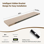 48 Inch Floating Shelves, 3D Textured Wood Grain, 48"x9.25"x1.5" Inch Deep Floating Shelves for Wall, Wooden Shelves for Bathroom, Bedroom, Living Room, Vintage White Oak