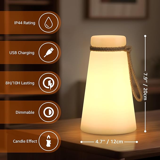 Portable Outdoor Table Lamp, Cordless Rechargeable Outdoor Table Lanterns RGB LED Lights with Remote, IP44 Water-Resistant Battery Operated Hanging Lamp for Patio Garden Camping Dining Room