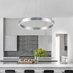 Modern Led Chandelier, 1 Ring Circular Pendant Lights, 23.62" Dining Room Modern Chandelier for Foyer Kitchen Living Room Bedroom Hallway 3000K, Silver Color