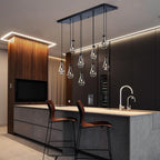 Raindrop 9-Light Chandeliers for Dining Room, Black Dining Room Lights Fixture Over Table, Teardrop Pendant Lights Kitchen Island, Adjustable Rope Hanging Lamp Ceiling for Living Room