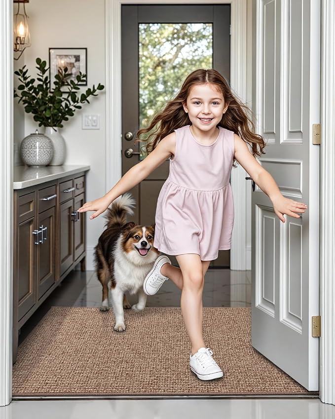 LUMI Indoor Door Mat 36"x56", Ultra Thin Low Profile Non-Slip Doormat for Home Entrance, Absorbent & Stain-Resistant Welcome Mats, Washable Entryway Mat for Front Door, Patio, Porch, Camel