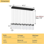 16-Lights Modern Crystal Rectangular Chandeliers LED Pendant Light for Kitchen Island High Ceiling Chandelier for Dining Room Entrance Foyer Living Room Black