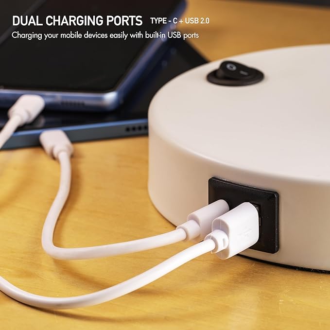 O'Bright Astrum - LED Desk Lamp with Dual USB Charging Ports, 100% Metal, 270 Degree Swivel Arms, Soft White Light (3000K), Bedside & Home Office Table Lamp, ETL Listed, White