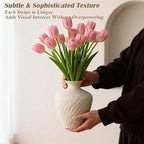 Ceramic Vase - Beige Flower Vase for Home Decor, Boho Farmhouse Minimalist Modern & Wabi Sabi Style Centerpiece with Textured Wave Pattern for for Living Room, Ideal Gift for Housewarming