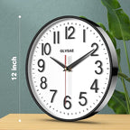 Wall Clock 12 Inches Non-Ticking Wall Clocks Battery Operated Large Easy to Read with Stereoscopic Dial Ultra-Quiet Movement Quartz for Office Classroom School Home Bedroom Kitchen