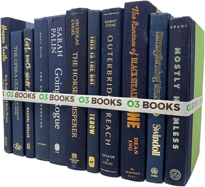 Curated Decorative Books Hardcover Décor Books for Home Décor, Choose Color, Interior Design, Office, Wedding Display, Instant Library, or Staging (Half Foot, Navy)