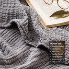 EMME Muslin Grey Twin Blanket 100% Cotton Bed Blankets for Adults and Baby 60"x80" Lightweight Soft Breathable All Season Solid Pre-Washed Gauze, Grey