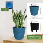 Dexceder 11x10 Inches Self Watering Planter Indoor Outdoor, Inner Pot Design, Thickened Table Flower Plant Pot with Water Level Indicator (Peacock Blue Gradient)