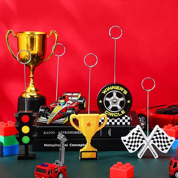 5 Pcs Racing Car Photo Balloon Holder Table Centerpieces Holders Racing Themed Decoration Place Card Holder Photo Clips Holder for Home Birthday Wedding Party Decor