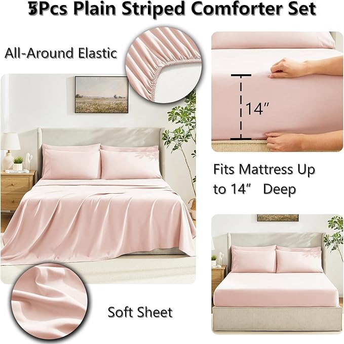 CozyLux Twin XL Comforter Set Blush Pink, 5 Pieces Twin Extra Long Bed in a Bag for College Dorm, All Season Bedding Set with Stitch Quilted Comforter, Flat Sheet, Fitted Sheet, Pillowcases