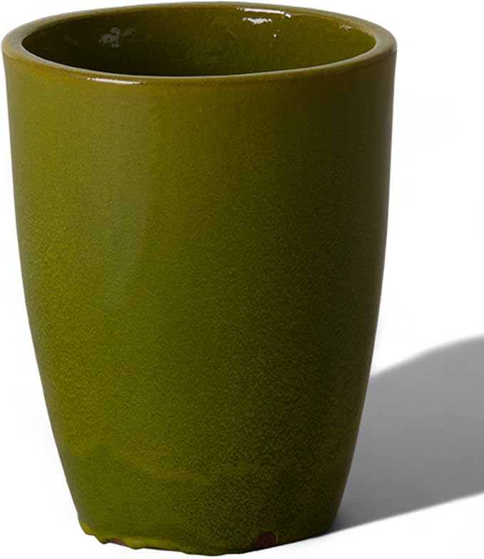 Emissary Bullet 9.5 in. Green Ceramic Round Planter (9.5 in. L x 9.5 in. W x 12 in. H) with Drainage Hole