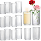 16 Pack Ribbed Glass Cylinder Vases 5.5, 6 Inch Tall Clear Flower Vase Hurricane Floating Candle Holder for Table Centerpiece Wedding Home Decor