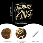 WLHOPE Jesus Is King Neon Sign Dimmable Led Signs for home Wall Decor, Neon Lights USB Powered Transparent Acrylic Board Sign for church party bedroom living room Decoration 12.99 * 12.6 inch