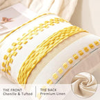 Boho Throw Pillow Covers 18x18 Set of 2 Farmhouse Decorative Cushion Case Striped Square Pillows Cover Chenille Pillow Cases Accent Neutral Pillowcase for Sofa Couch Bed,Yellow