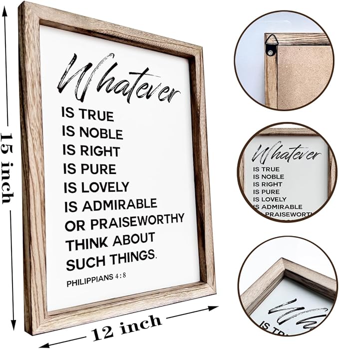 Christian Wooden Framed Signs, Rustic Home Decor, Family Signs, Living Room Decor, Philippians 4:8 Sign, Framed Wall Plaque Sign 15 * 11.5 inches, Finally Brothers and Sisters