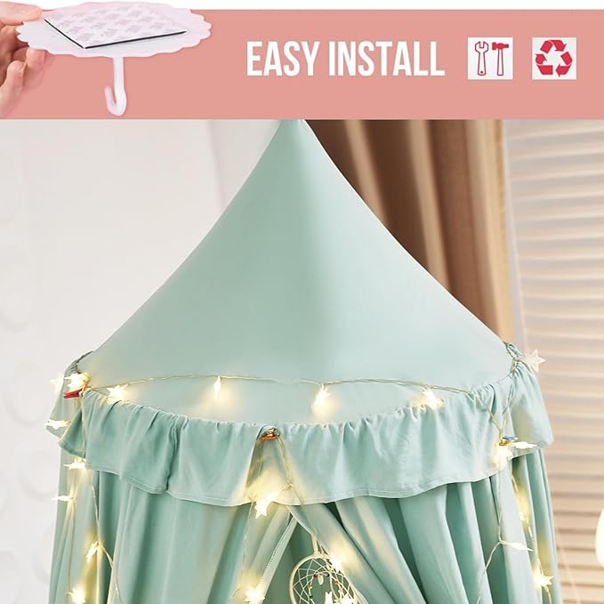 Kertnic Decor Canopy for Kids Bed, Soft Smooth Playing Tent Canopy Girls Room Decoration Princess Castle, Dreamy Mosquito Net Bedding, Children Reading Nook Canopies in Home (Green)