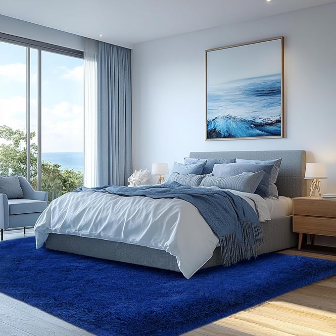 Blue Fluffy Area Rug for Bedroom: Blue Area Rug 6x9 for Living Room - Plush Shag Rug for Kids Room (6x9 Feet.Blue)