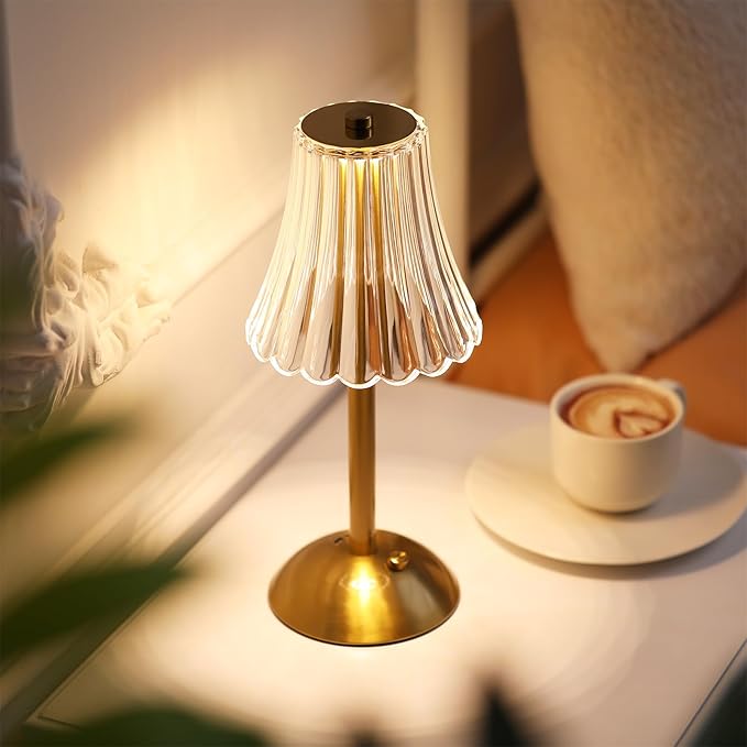 Liliful 6 Pcs LED Portable Cordless Table Lamp Touch Battery Operated Rechargeable Desk Lamp 3 Color Dimmable for Bedroom Living Room Dining (Rose Style,Gold)