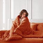 MUXHOMO 7 Pieces California King Comforter Set, Seersucker Bed in a Bag Cal King Size, All Season Luxury Bedding Set with Comforter, Flat Sheet, Fitted Sheet, Pillowcases & Shams, Burnt Orange