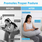 QUEEN ROSE Reading Pillow for Gaming, Lap Desk Pillow for Sitting in Bed or Sofa, Compact Arm Support Pillow for Reading, Playing or Crocheting, Cooling Grey